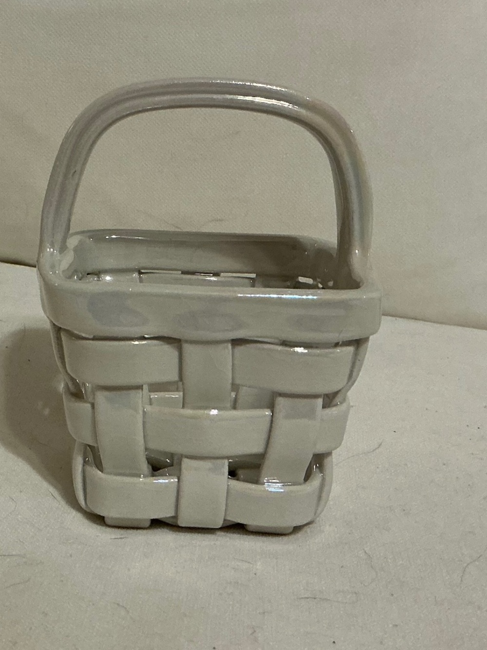 Vintage Italian White Woven Ceramic Basket - Bassano Style